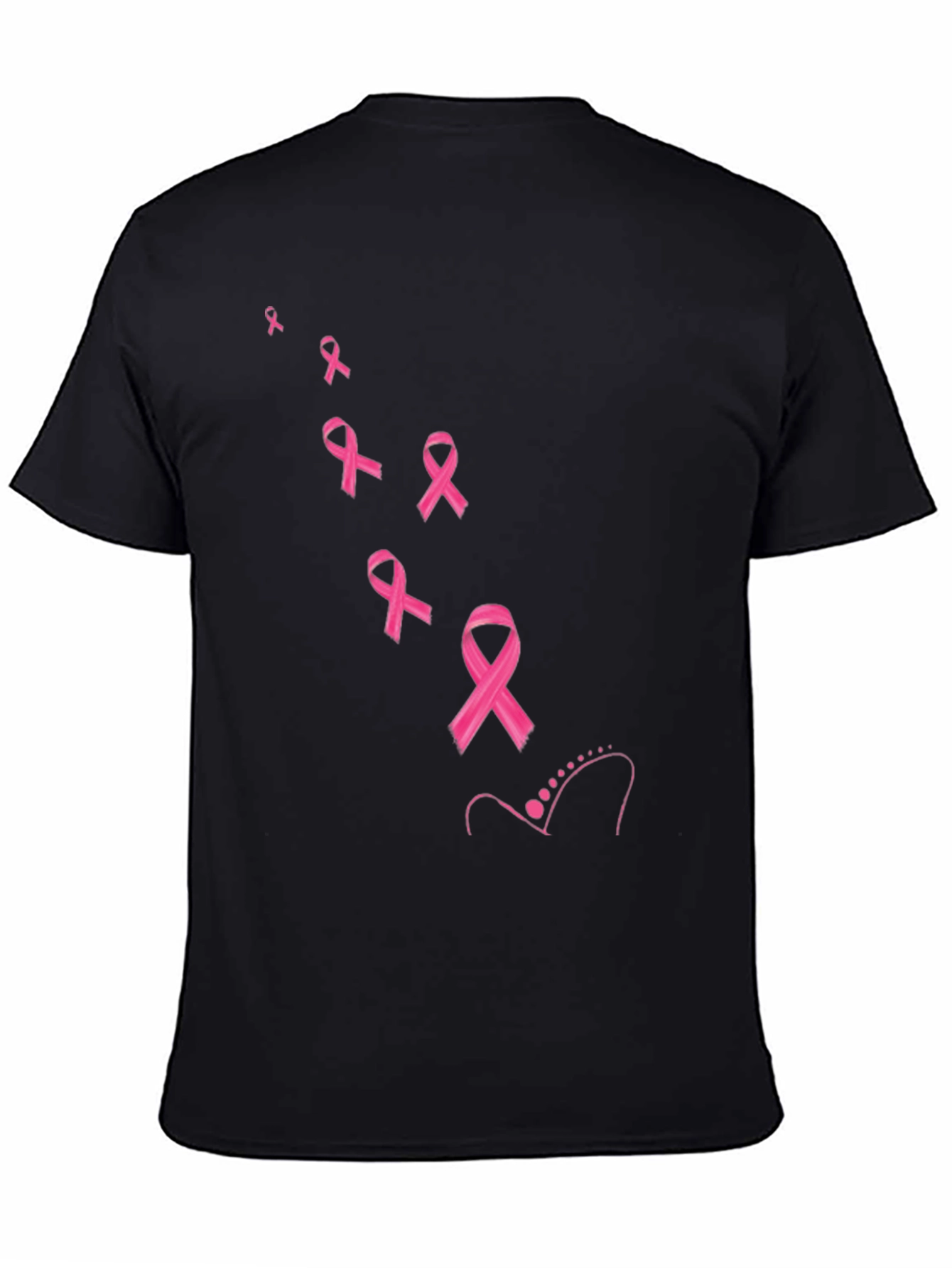 Black Pink Ribbon Awareness Black T-Shirt view 4