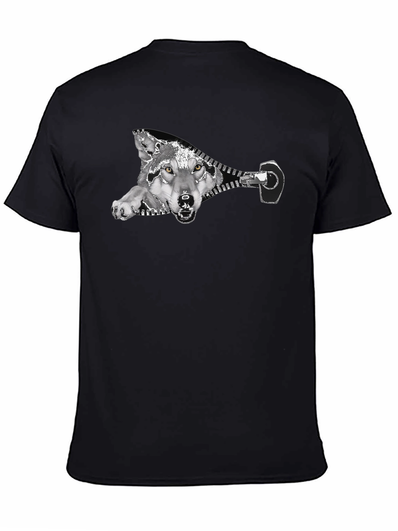 Black Wolf Zipper Graphic Print Black T-Shirt view 4