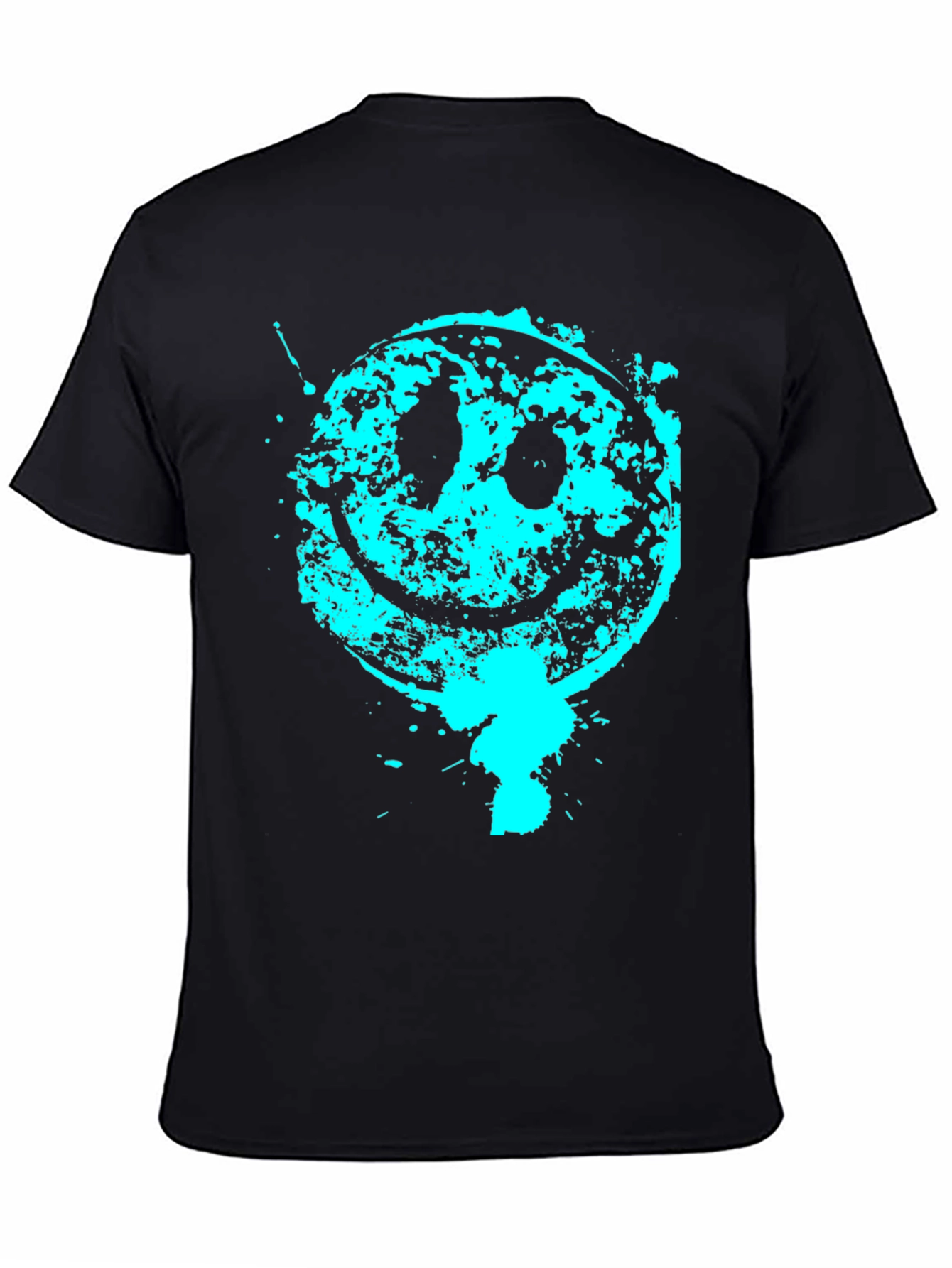 Black Grunge Smiley Face Graphic Tee - Black Cotton Blend view 4
