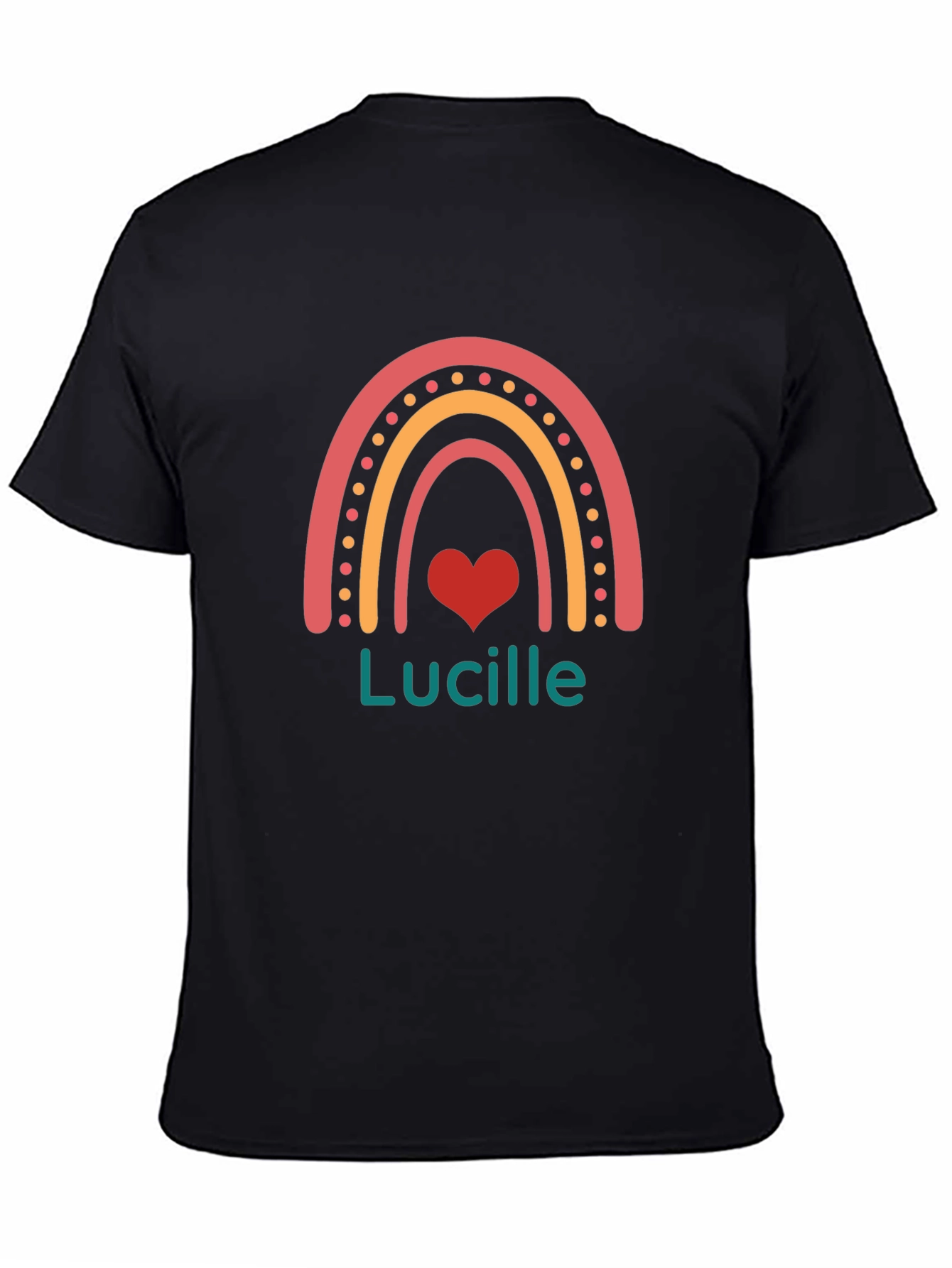 Black Lucille Rainbow Heart Personalized T-Shirt view 4