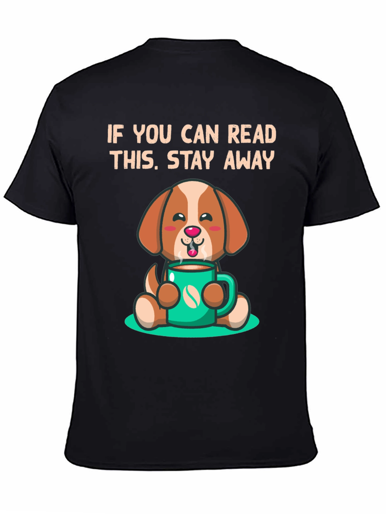 Black Stay Away Dog Cartoon Black T-Shirt view 4