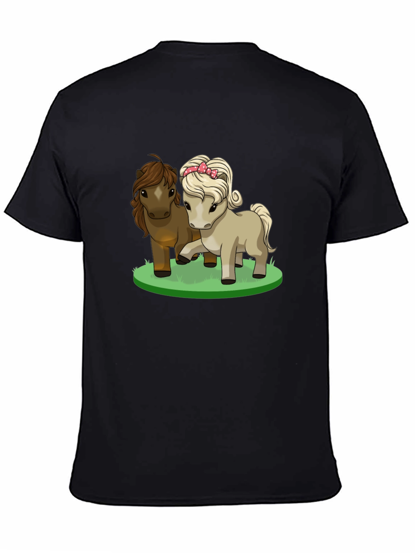 Black Cute Pony Cartoon Black T-Shirt view 4