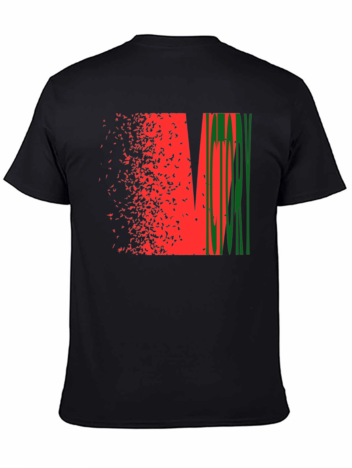 Black Abstract Graphic Tee - Red & Green Design, Black Shirt view 4