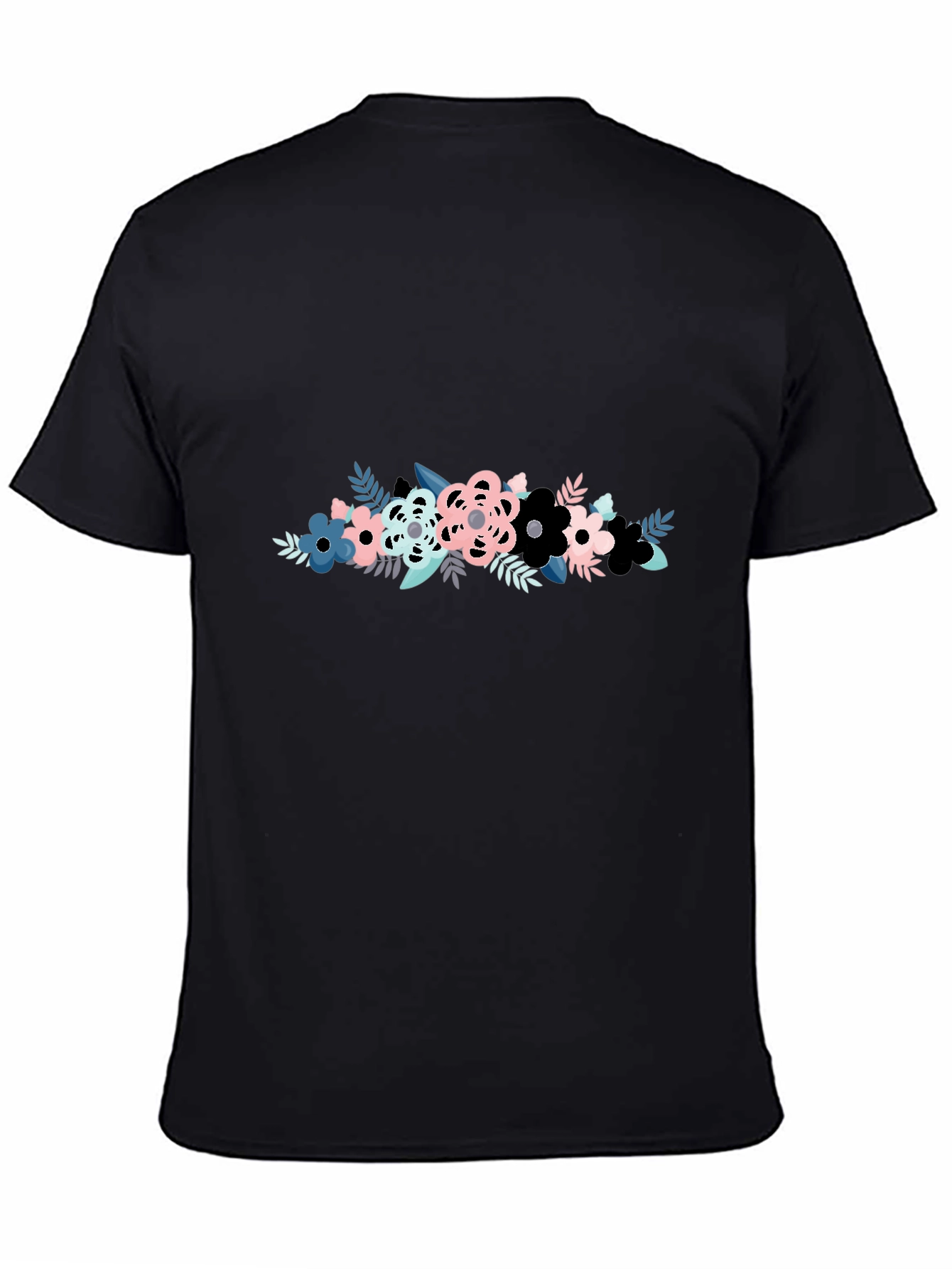 Black Floral Graphic Print Men's Black T-Shirt view 4