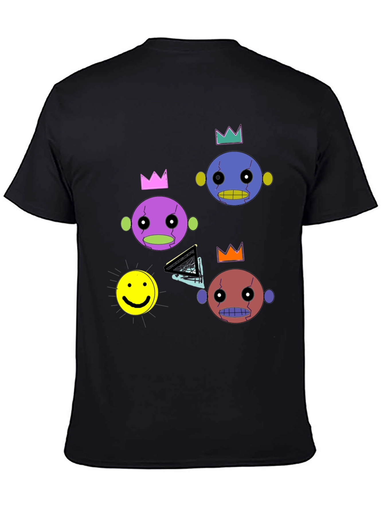 Black Funky Crowned Character Print Black T-Shirt view 4