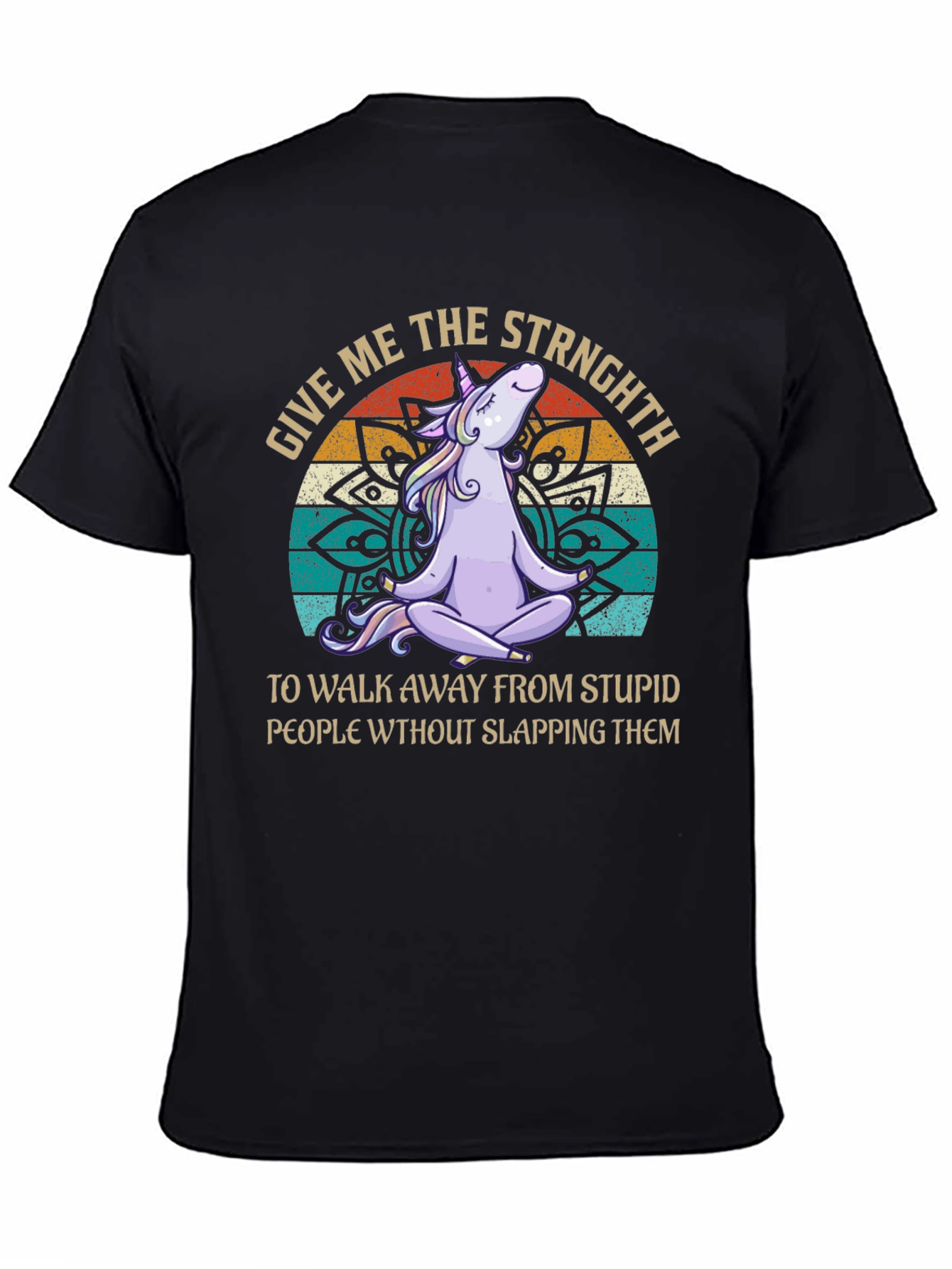 Black Unicorn Yoga T-Shirt - Give Me Strength Funny Tee view 4