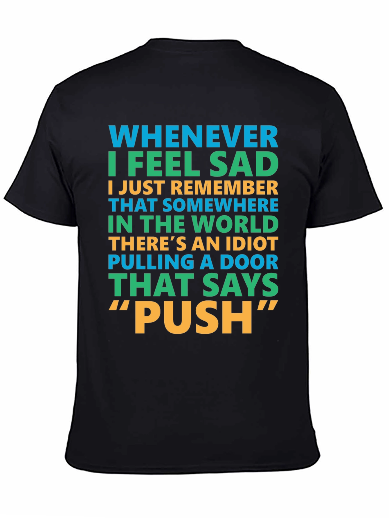 Black Funny "Push" Door T-Shirt view 4