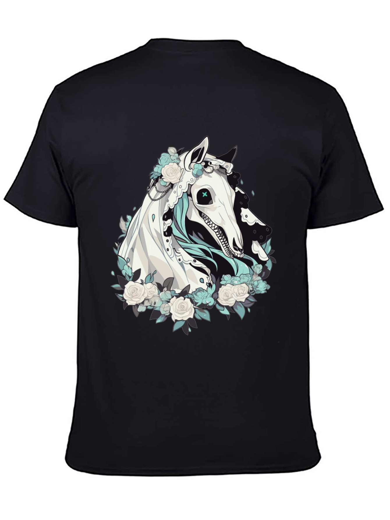 Black Floral Horse Graphic Tee - Black view 4