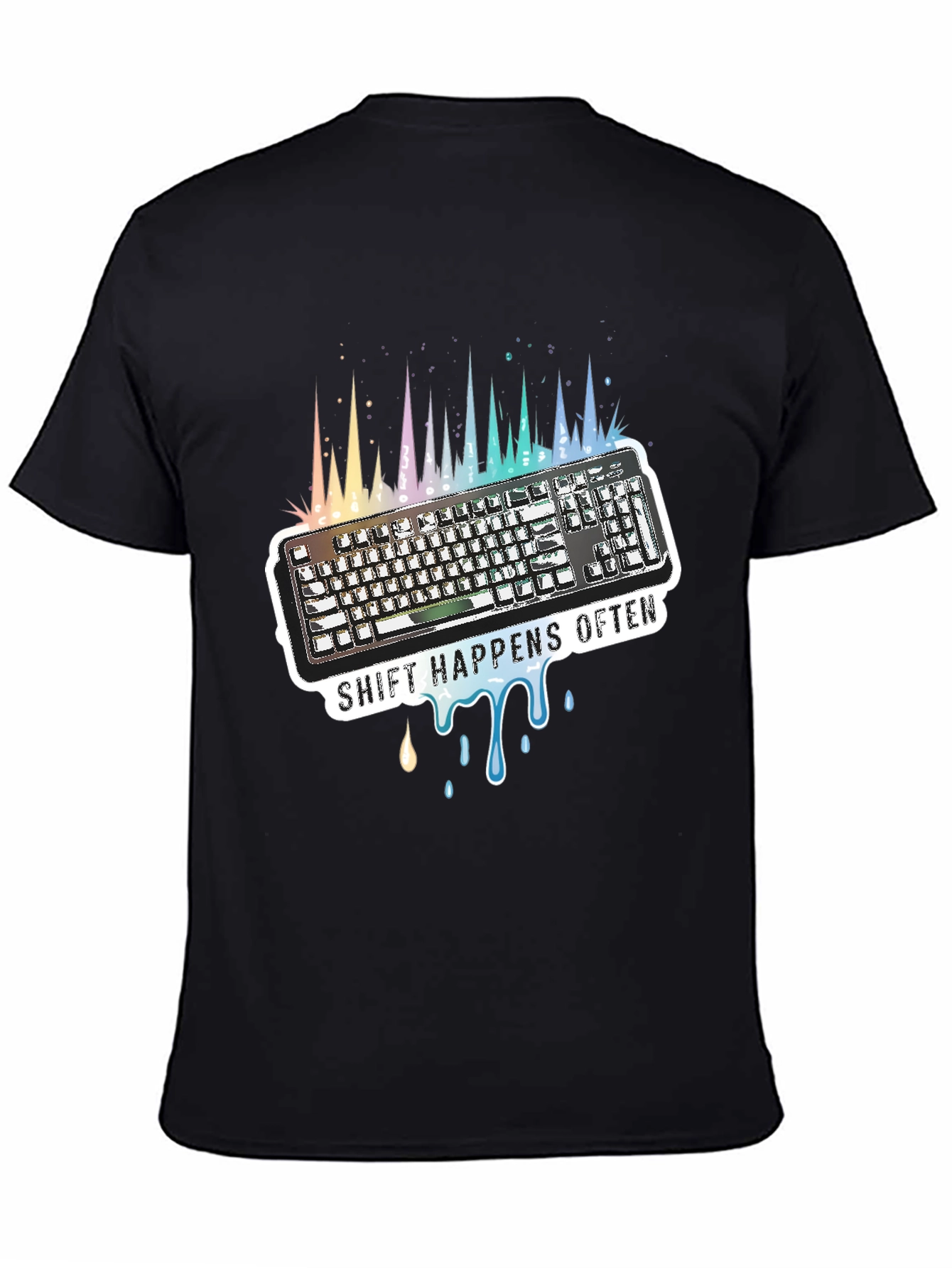 Black Shift Happens Often Keyboard T-Shirt view 4