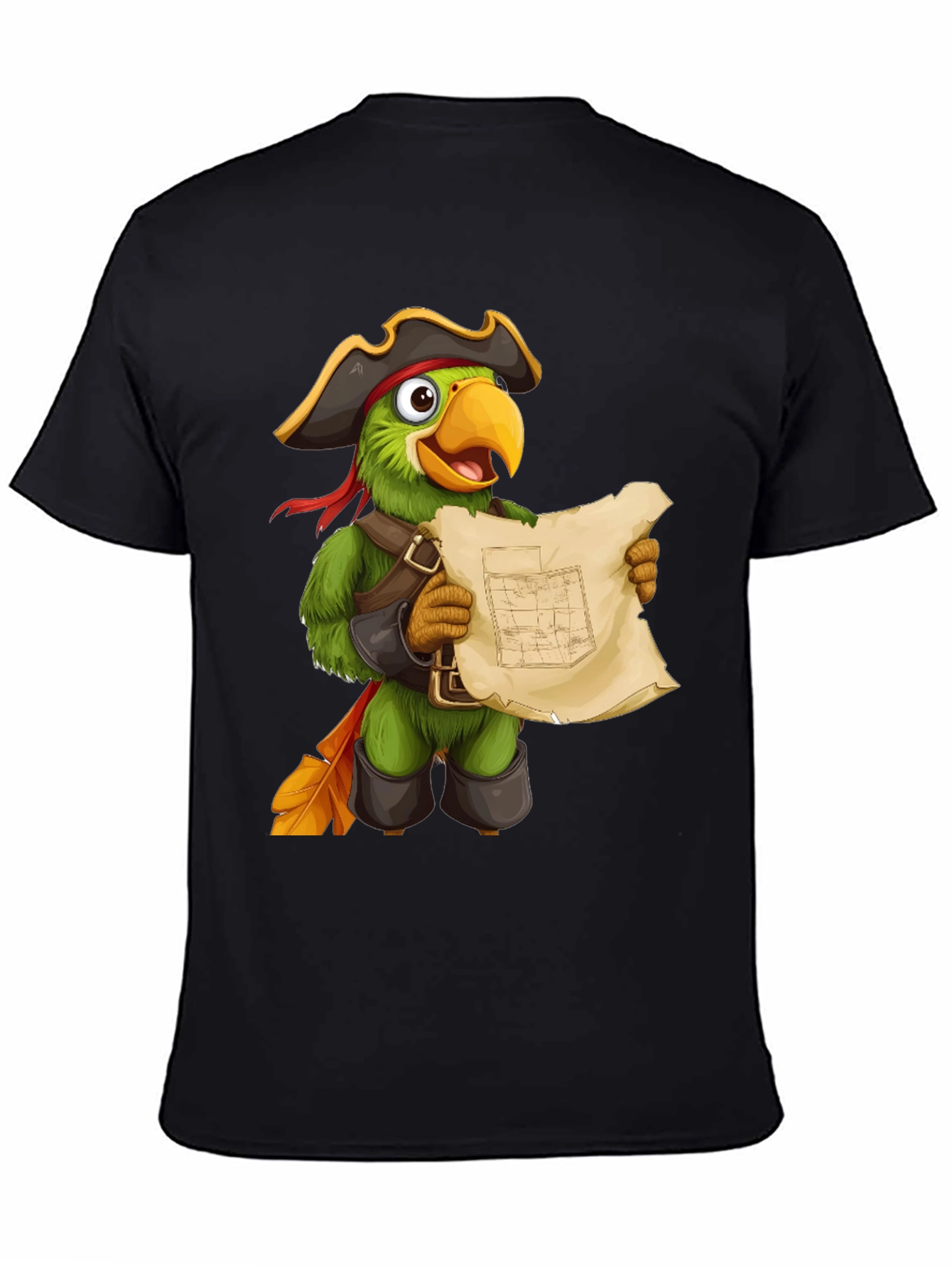 Black Parrot Pirate T-Shirt - Funny Cartoon Bird Tee view 4