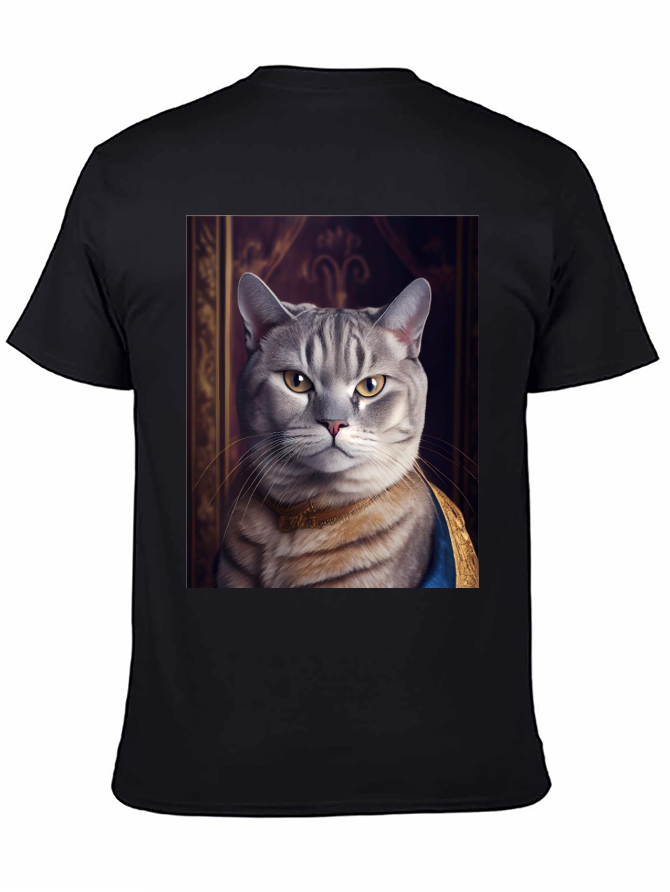 Black Regal Cat Portrait T-Shirt - Funny Pet Tee view 4