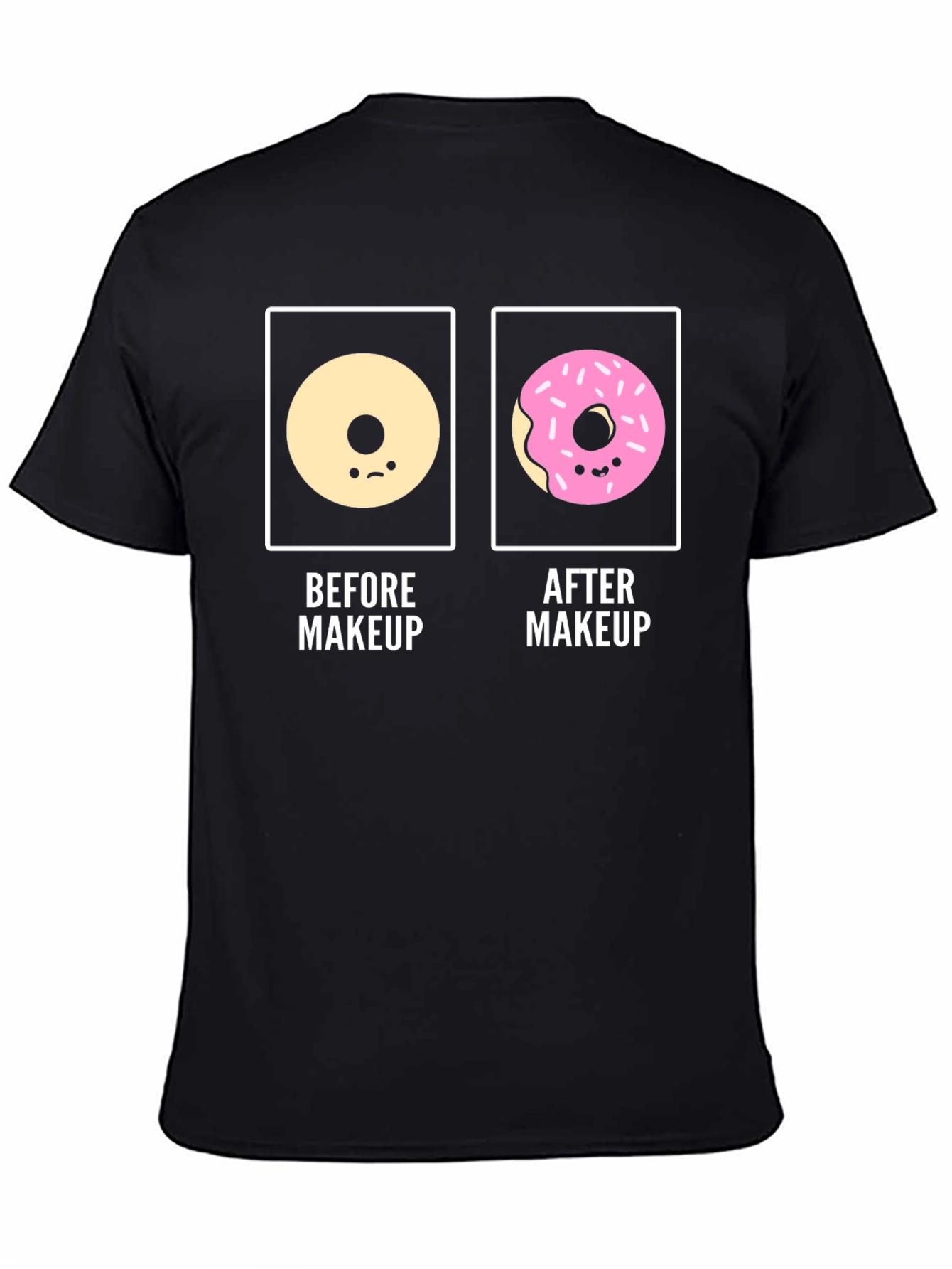 Black Donut Before & After Makeup Funny T-Shirt view 4