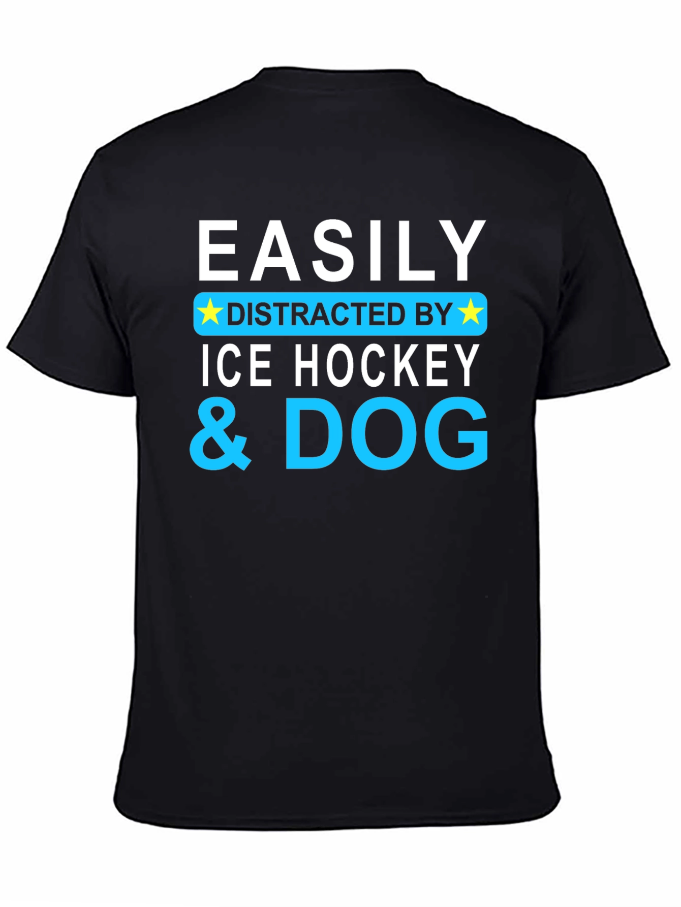 Black Easily Distracted By Ice Hockey & Dog T-Shirt view 4