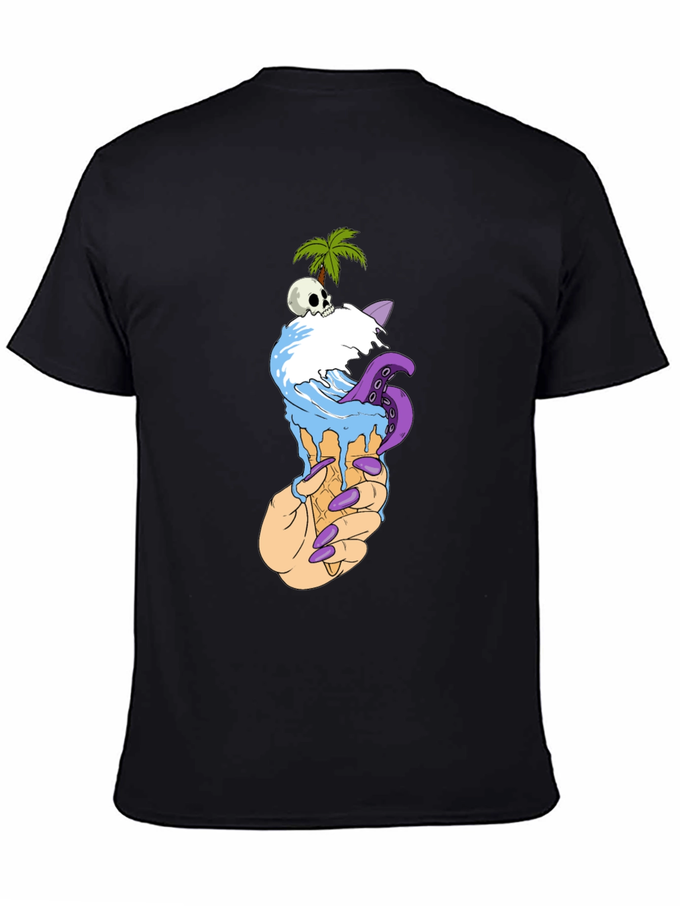 Black Ice Cream Cone Skull Palm Tree Graphic Tee view 4