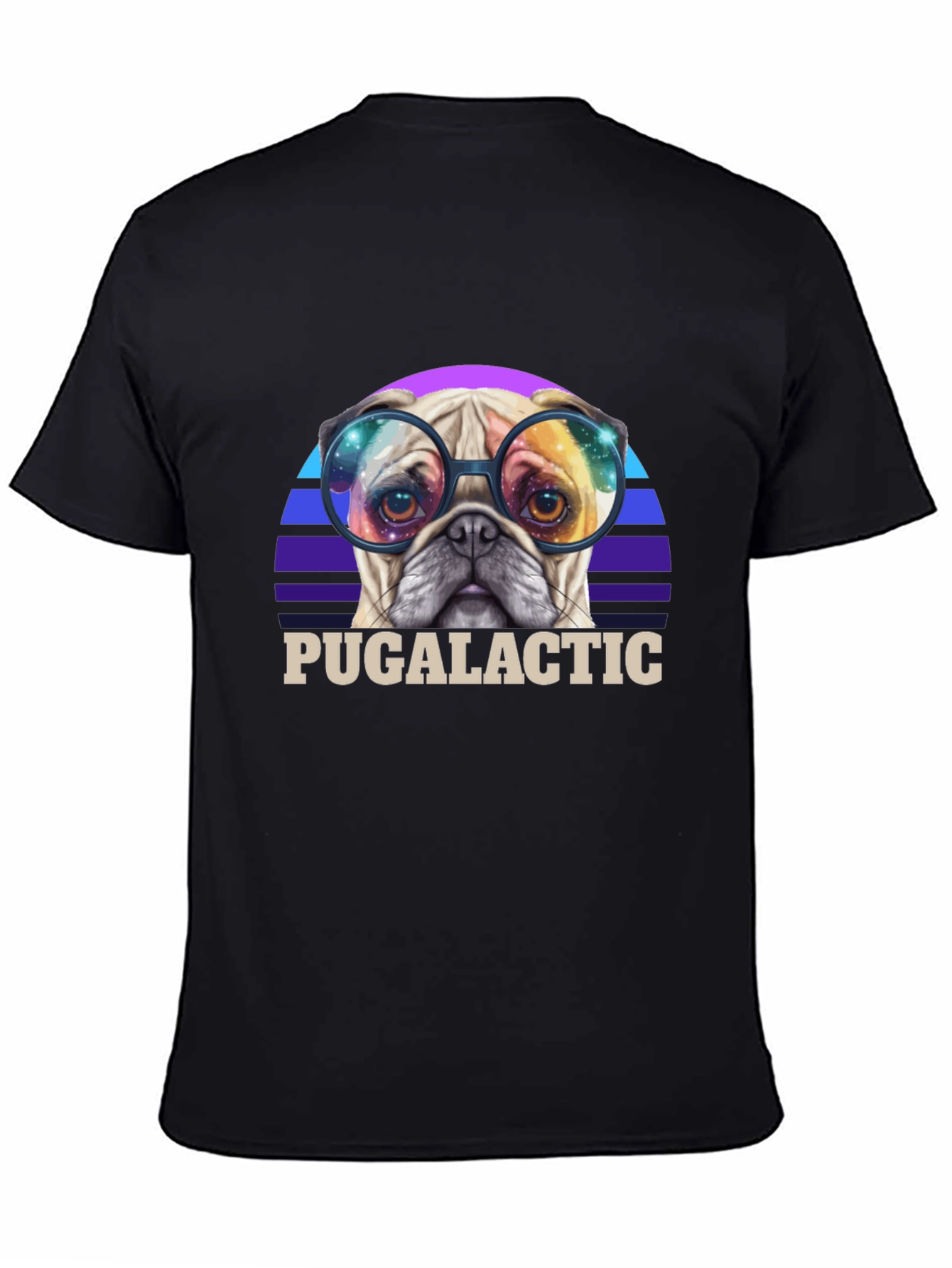 Black Puggalactic T-Shirt: Galactic Pug in Glasses view 4