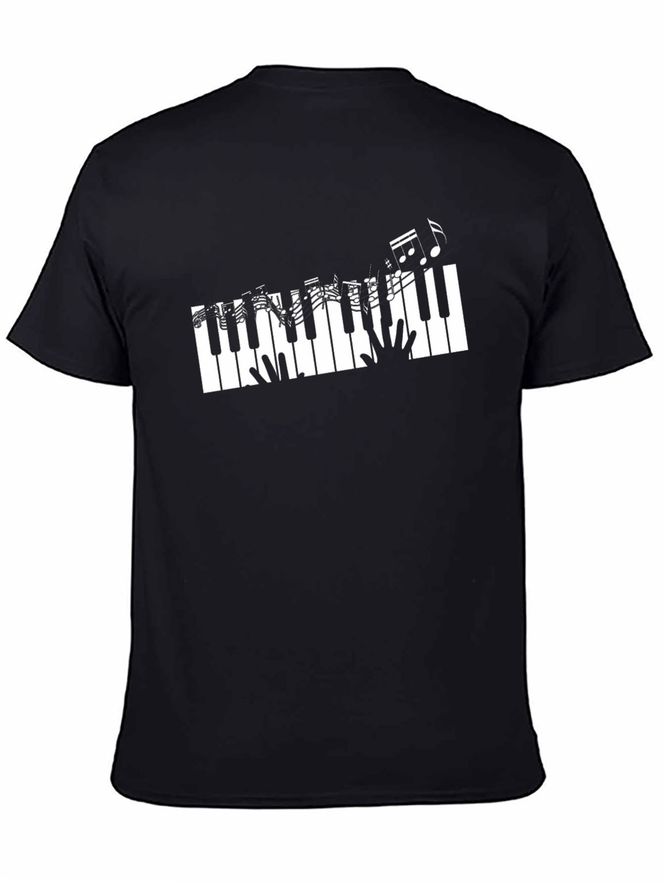 Black Piano Keys & Music Notes Graphic Black T-Shirt view 4