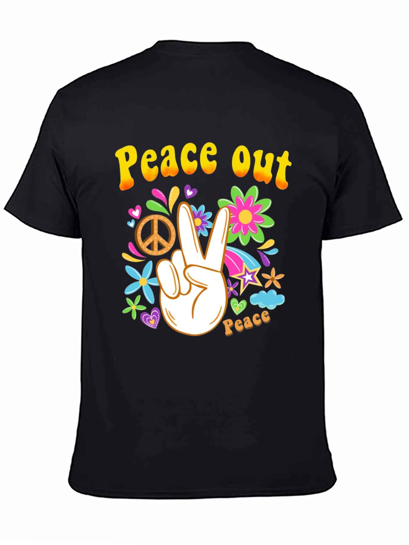 Black Peace Out T-Shirt - Hippie Style view 4