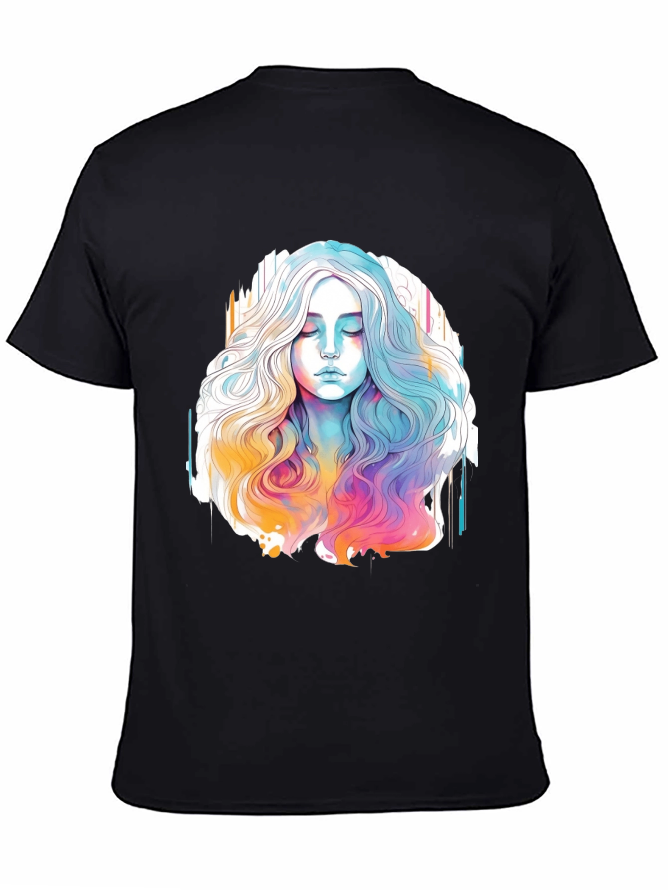 Black Watercolor Woman Graphic Black T-Shirt view 4