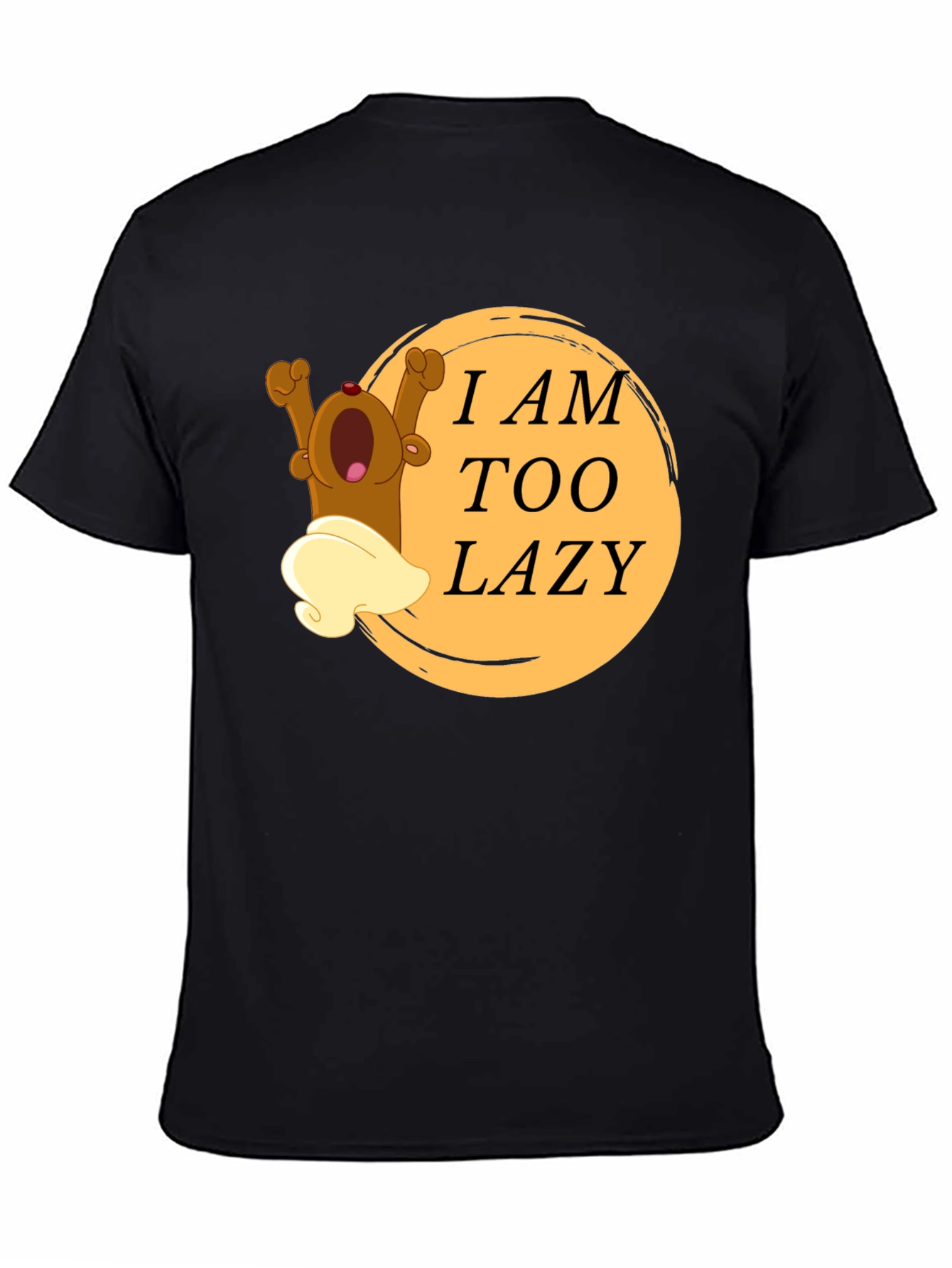 Black Lazy Bear Cartoon Graphic T-Shirt view 4