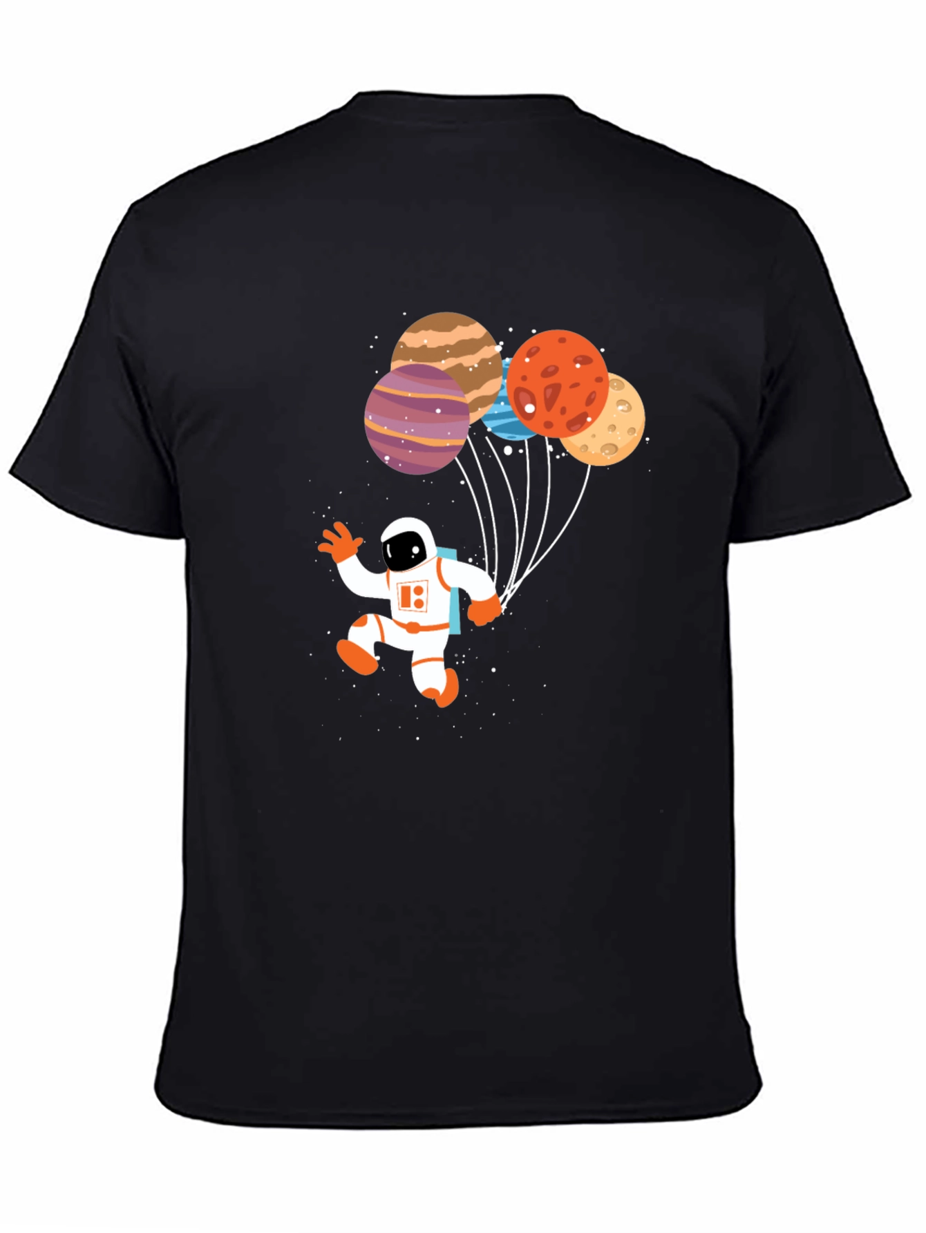 Black Astronaut Planet Balloons Graphic T-Shirt view 4