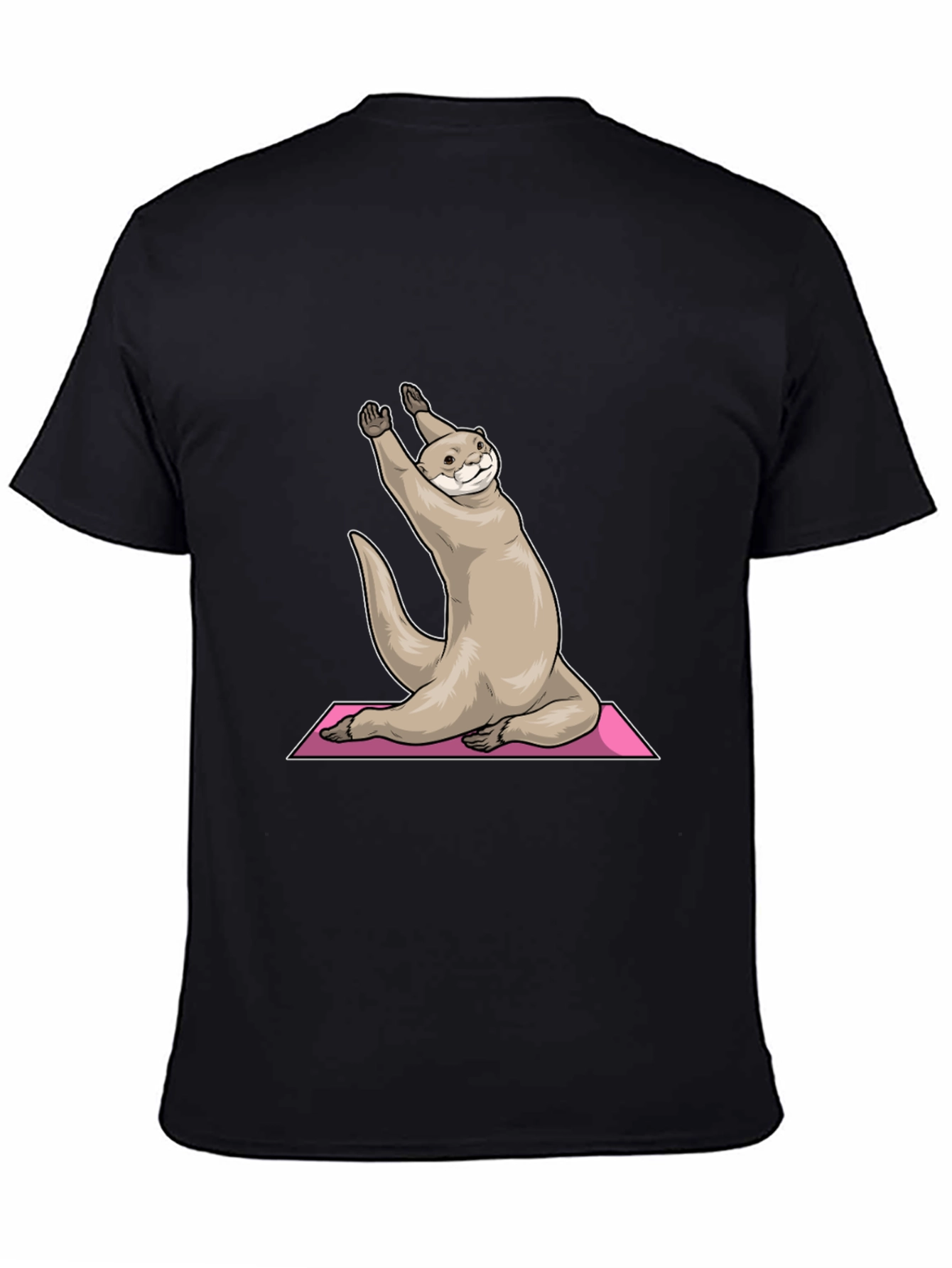 Black Yoga Otter Graphic Tee - Black Cotton T-Shirt view 4