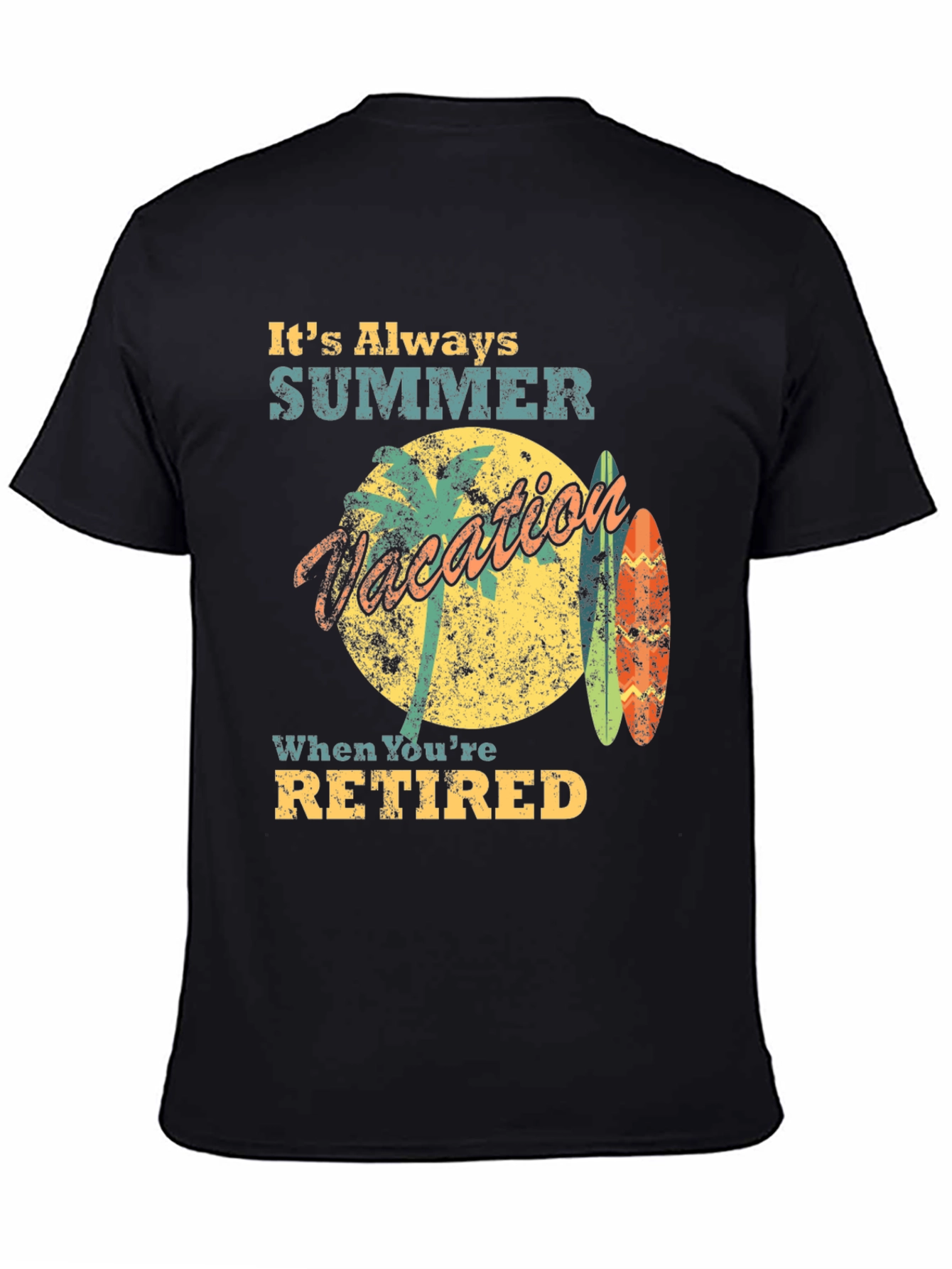 Black Retired Summer Vacation T-Shirt view 4