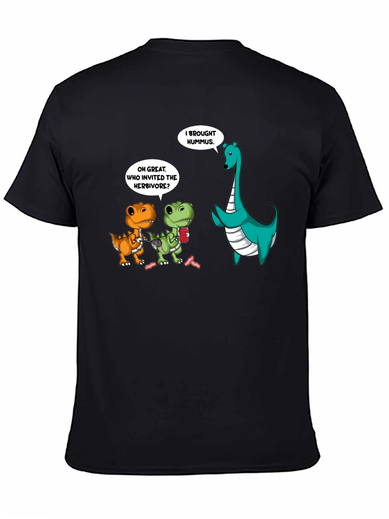 Black Dinosaur Hummus T-Shirt, Funny Graphic Tee view 4