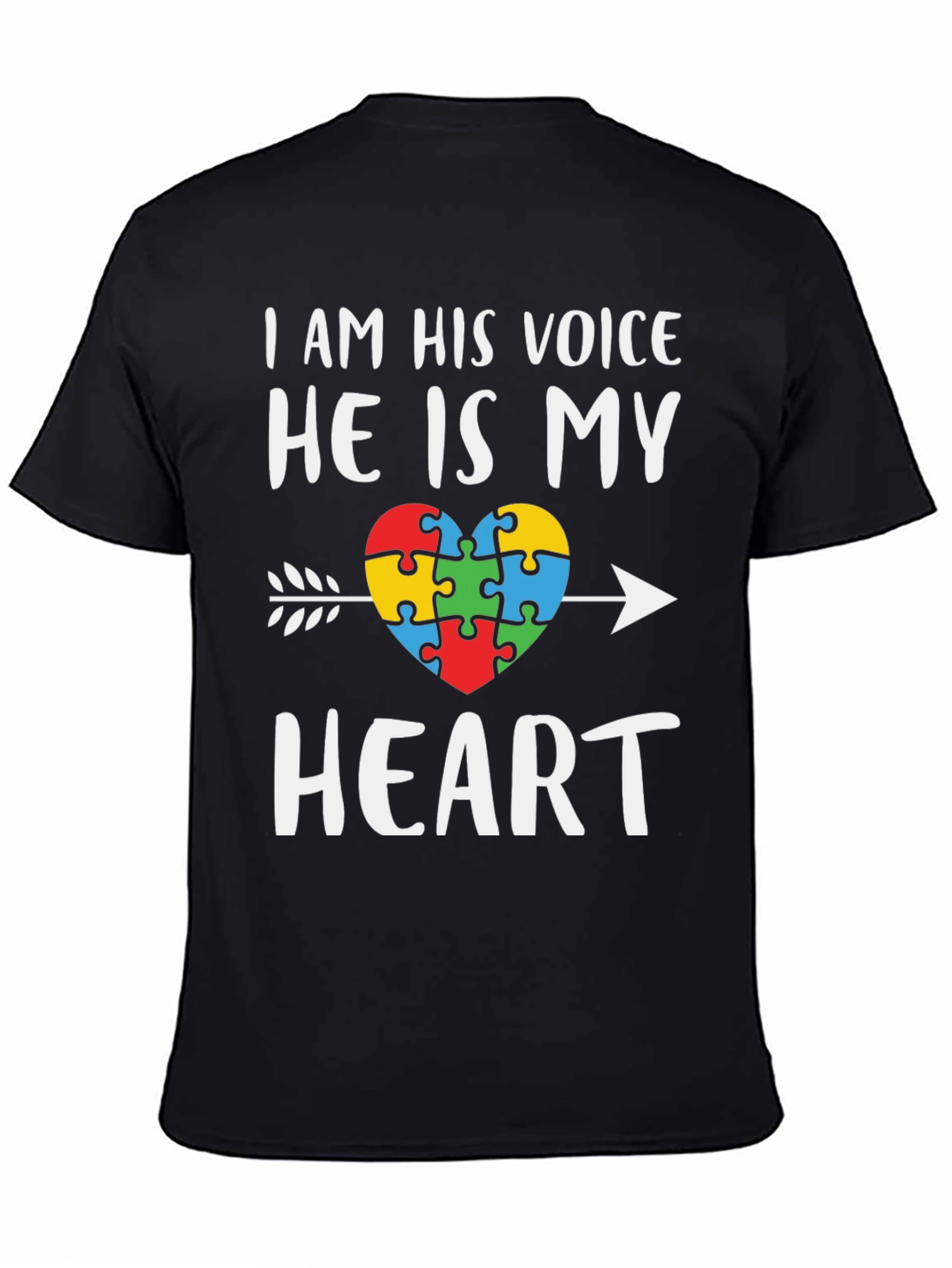 Black Autism Awareness Heart T-Shirt - I Am His Voice view 4