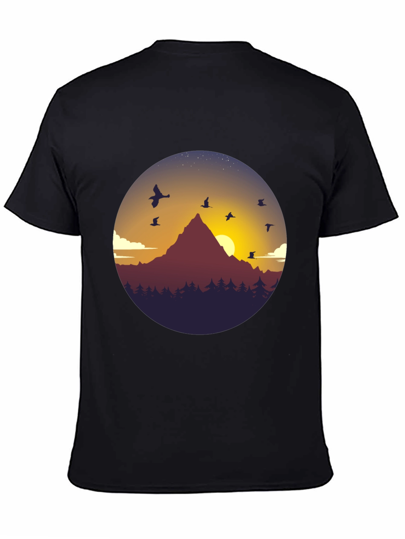 Black Mountain Sunset Graphic Tee - Black Cotton Blend T-Shirt view 4