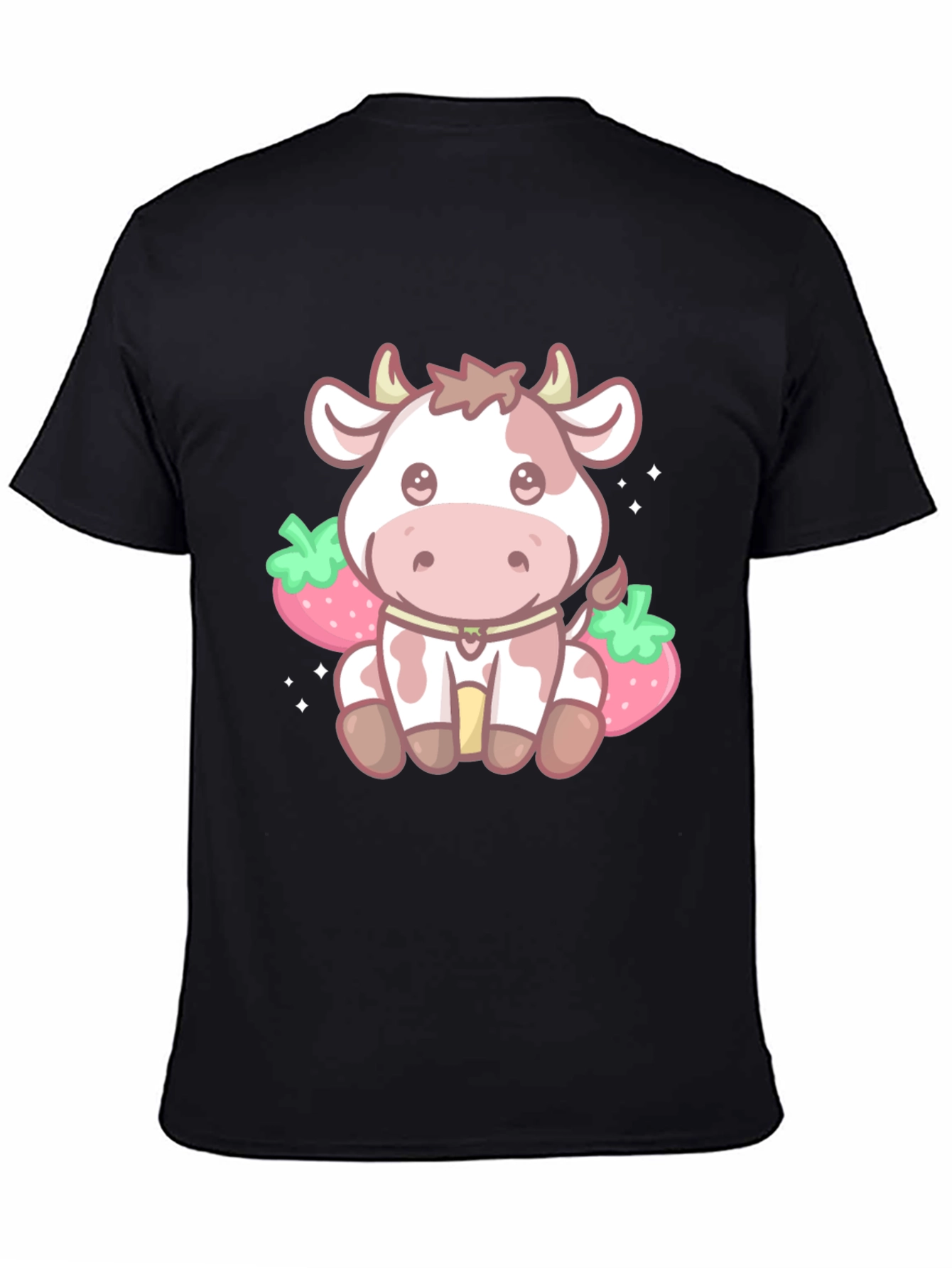 Black Kawaii Cow & Strawberry Graphic Tee - Black view 4