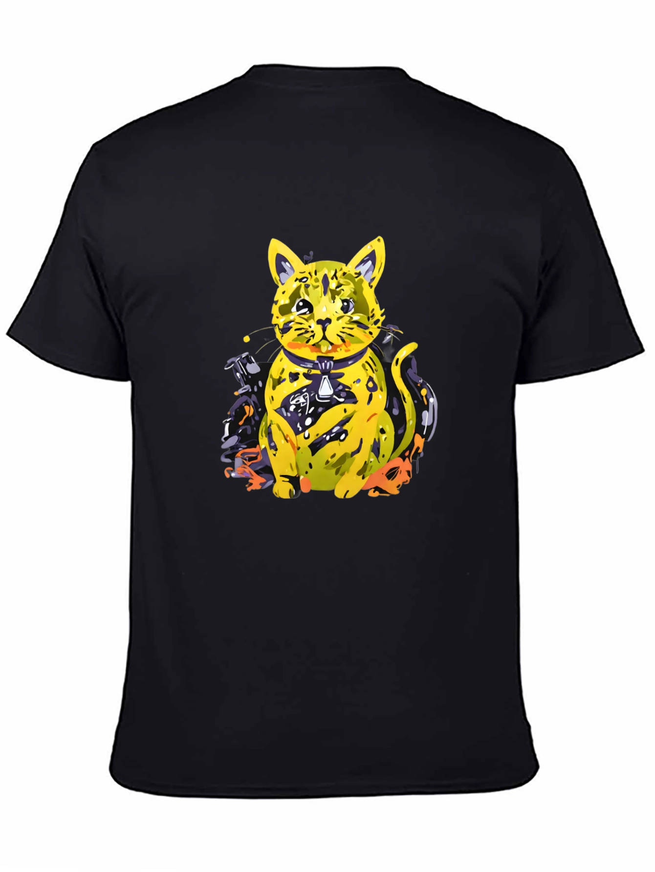 Black Cool Cat Graphic Tee - Black Cotton Blend view 4