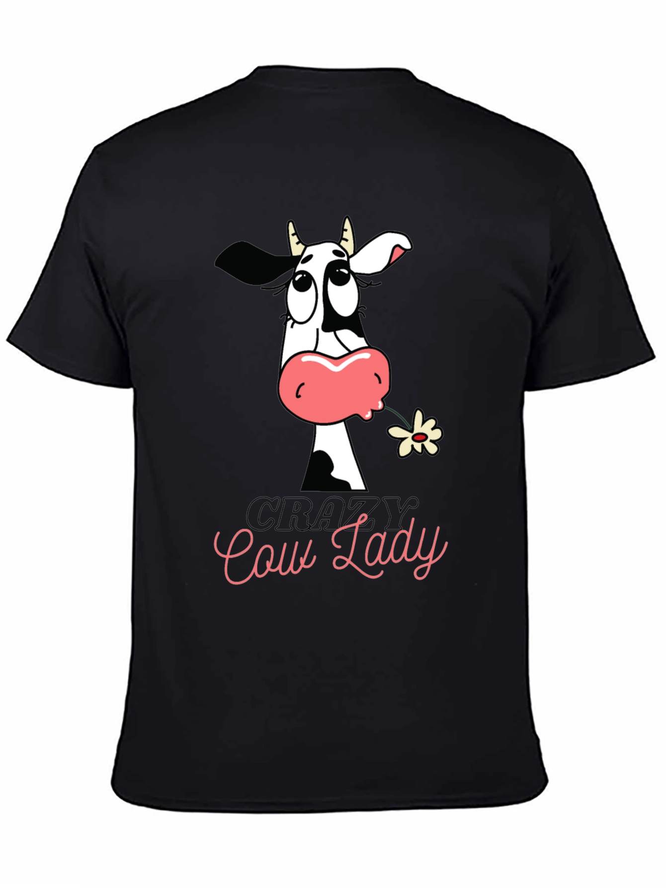 Black Crazy Cow Lady Graphic Tee - Black Cotton T-Shirt view 4
