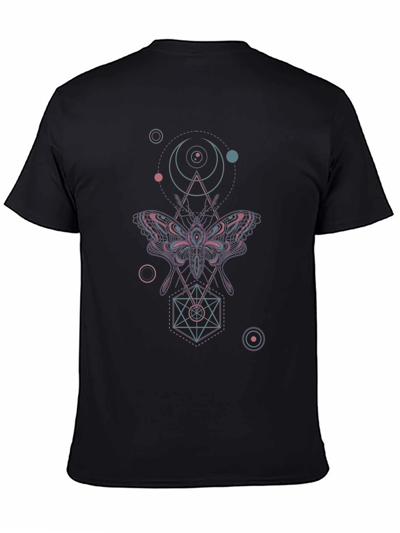 Black Geometric Moth Graphic Tee - Black view 4