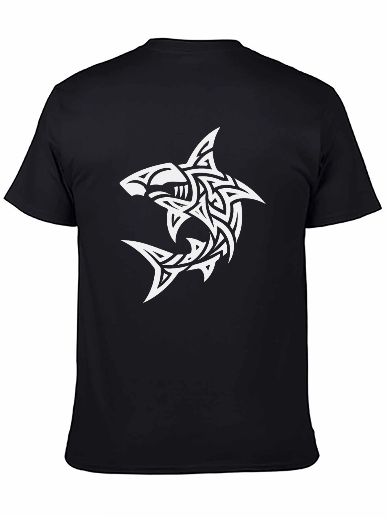Black Tribal Shark Graphic Tee - Black Cotton T-Shirt view 4