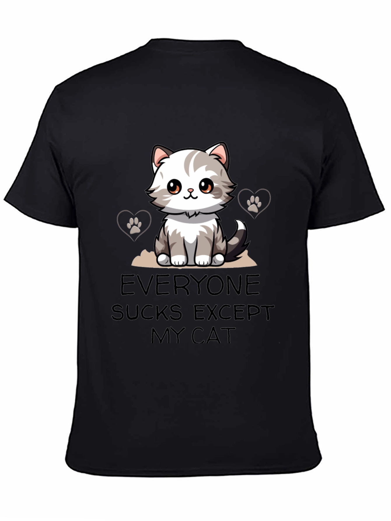 Black Everyone Sucks Except My Cat T-Shirt view 4