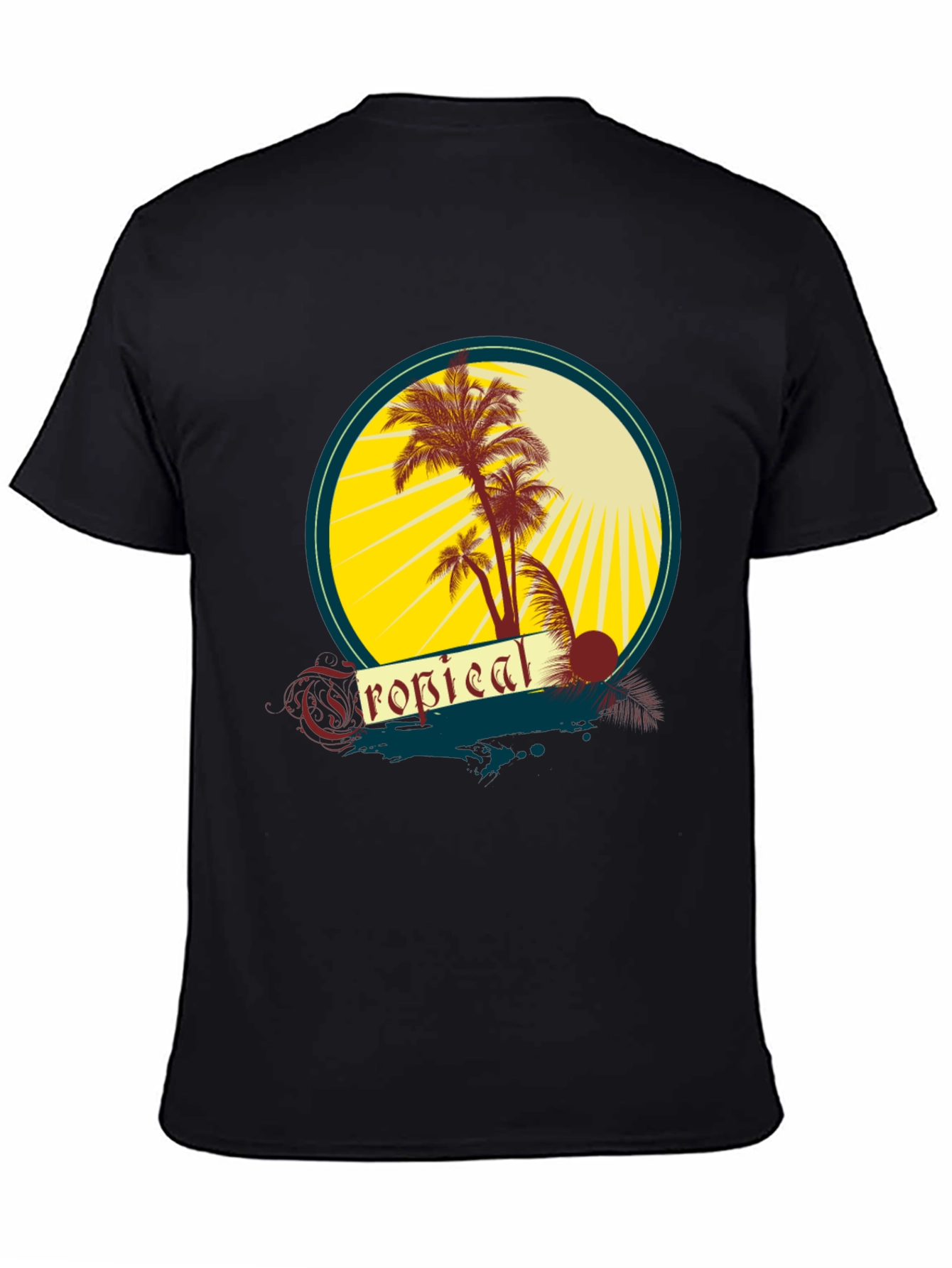 Black Tropical Palms Graphic Tee - Black Cotton T-Shirt view 4