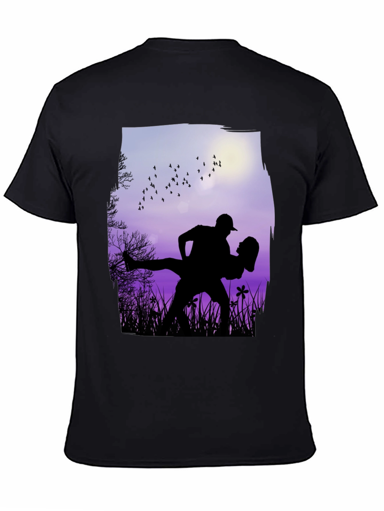 Black Silhouette Couple Dance Graphic T-Shirt - Romantic Design view 4