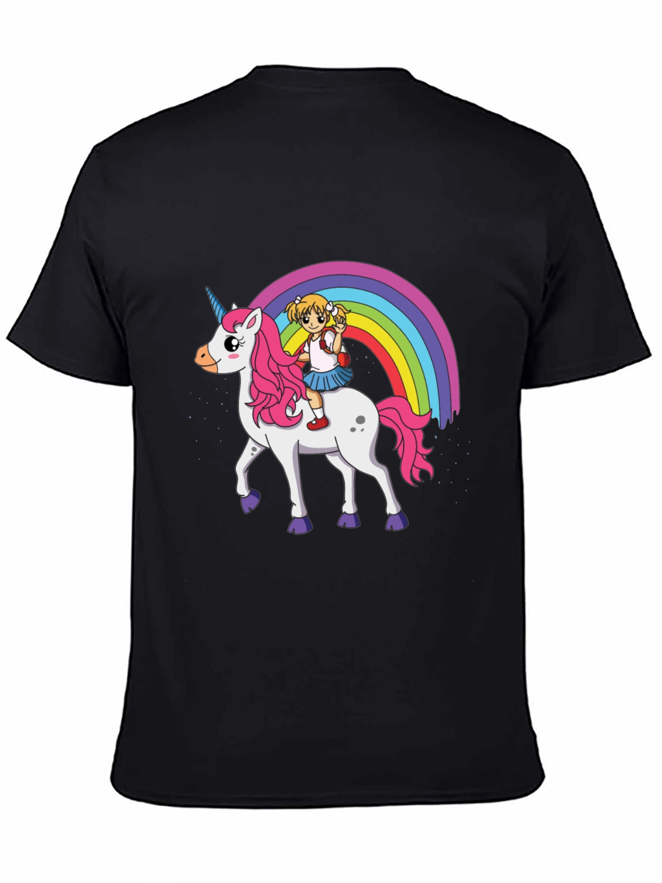 Black Unicorn Rainbow Ride Graphic T-Shirt view 4