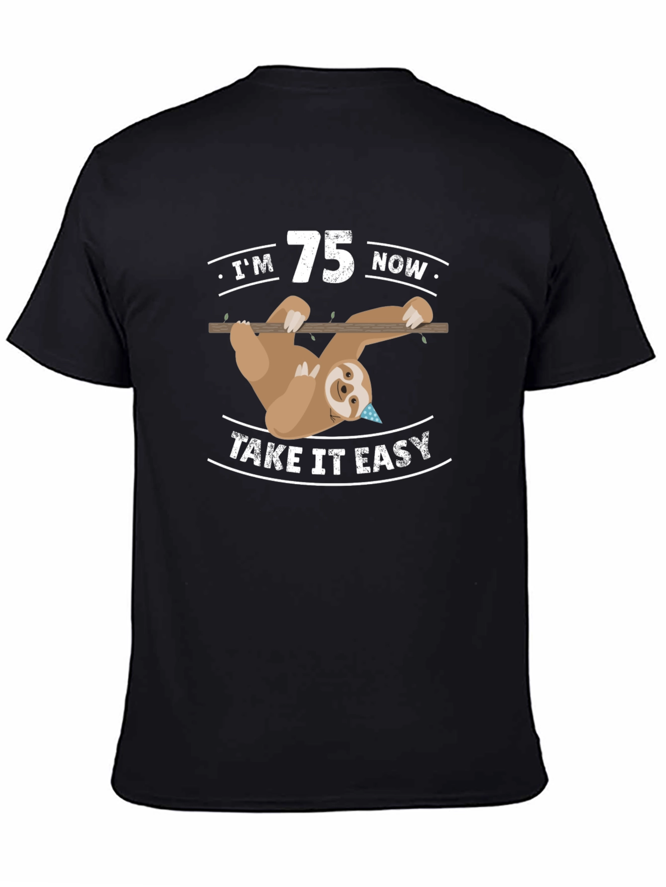 Black 75th Birthday Sloth T-Shirt view 4