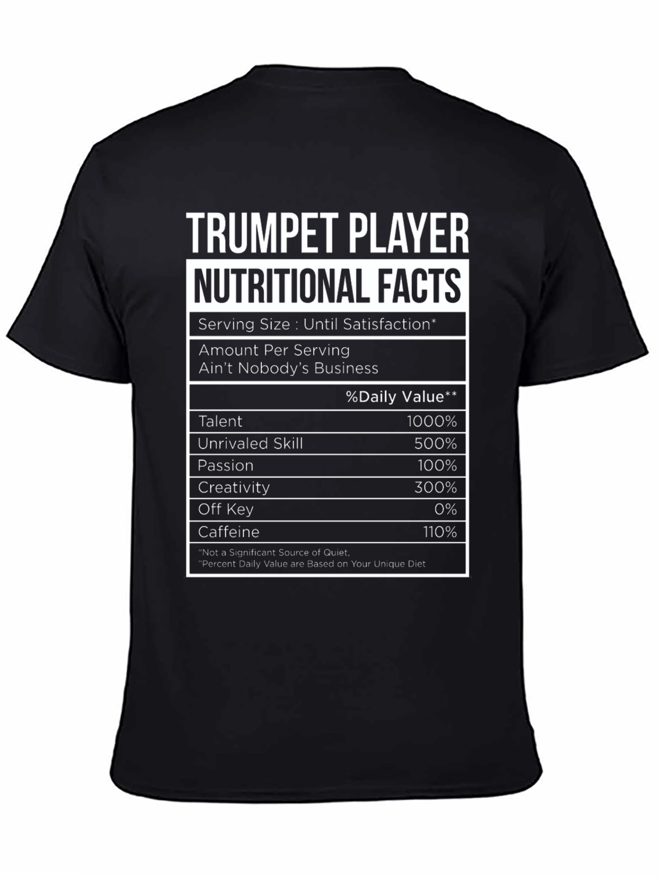 Black Trumpet Player Nutritional Facts T-Shirt view 4