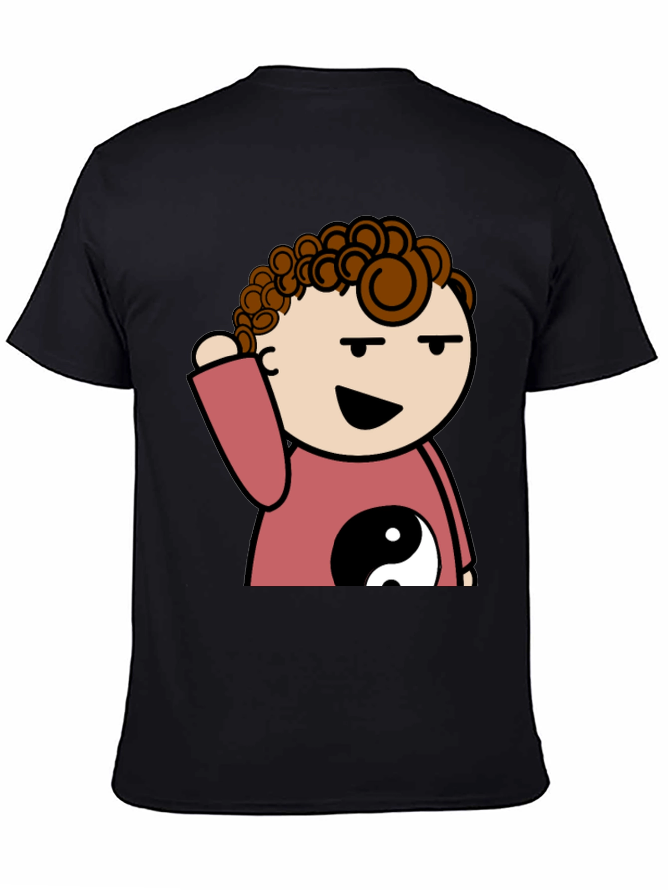 Black Yin Yang Cartoon Tee - Mens Black T-Shirt view 4