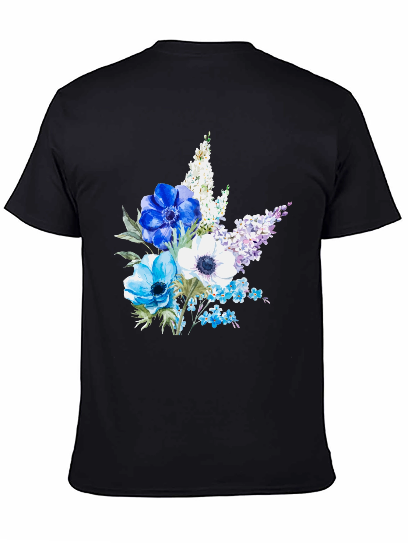 Black Floral Anemone Print Black T-Shirt view 4
