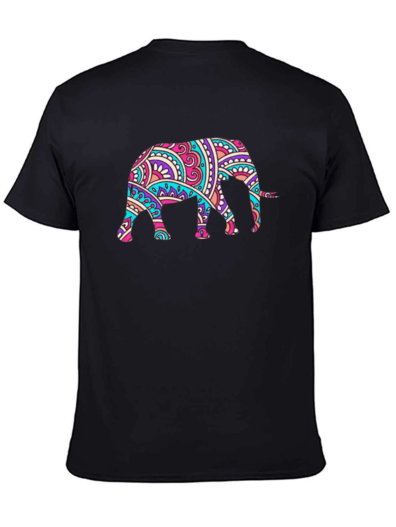 Black Elephant Mandala Graphic Black T-Shirt view 4