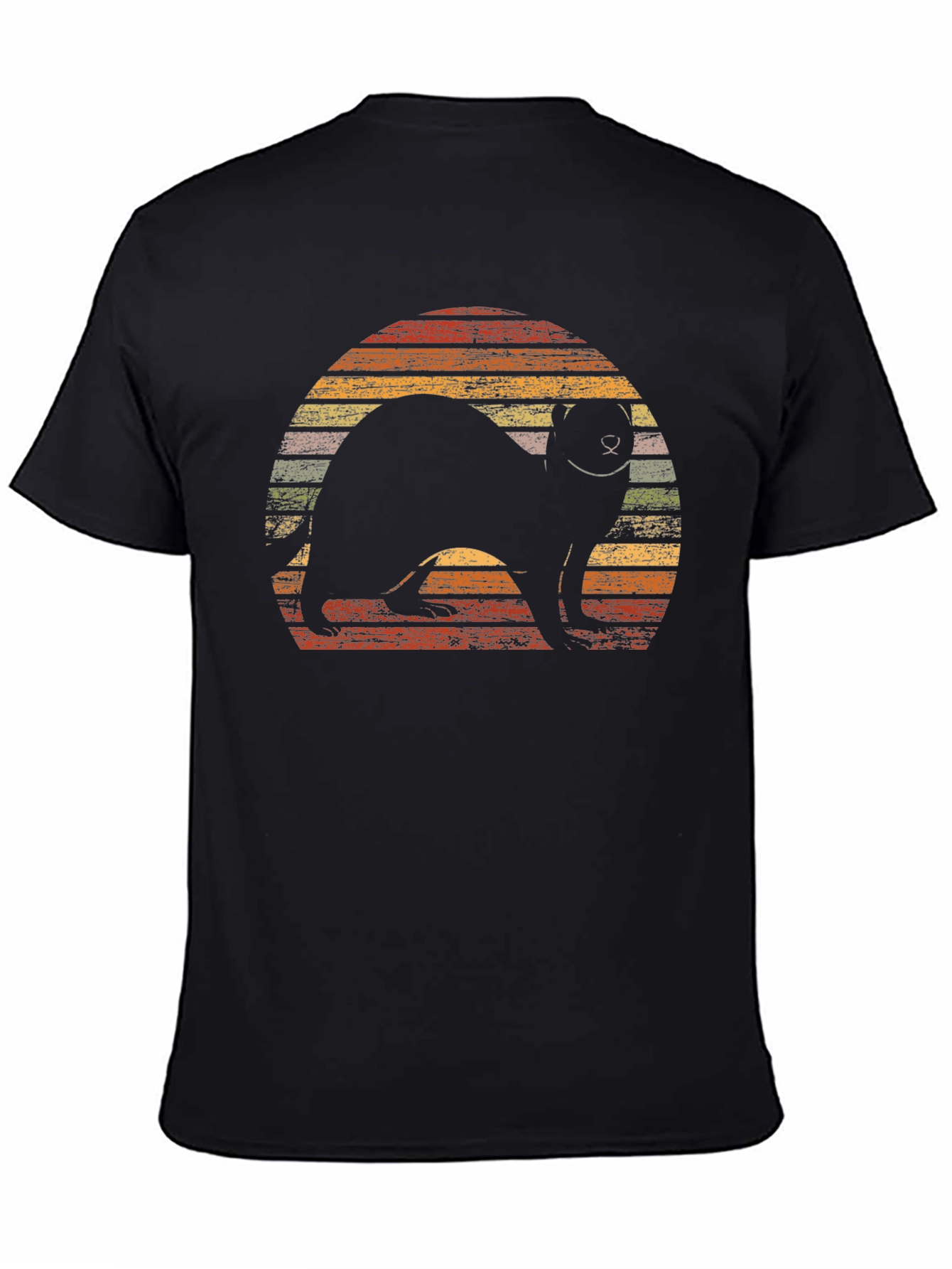 Black Retro Ferret Sunset Graphic T-Shirt view 4