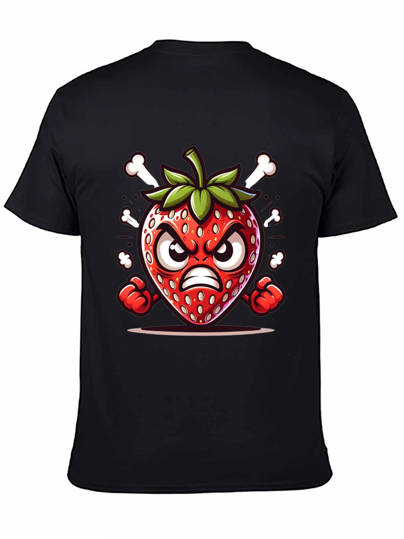 Black Angry Strawberry Cartoon Graphic Tee view 4