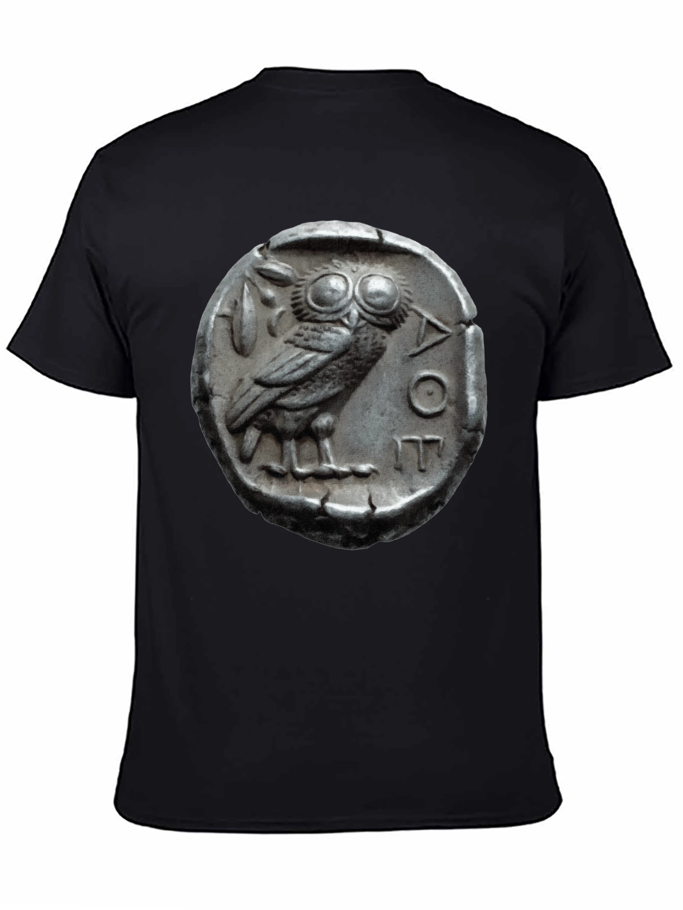 Black Ancient Owl Coin Graphic Tee - Athens Tetradrachm T-Shirt view 4
