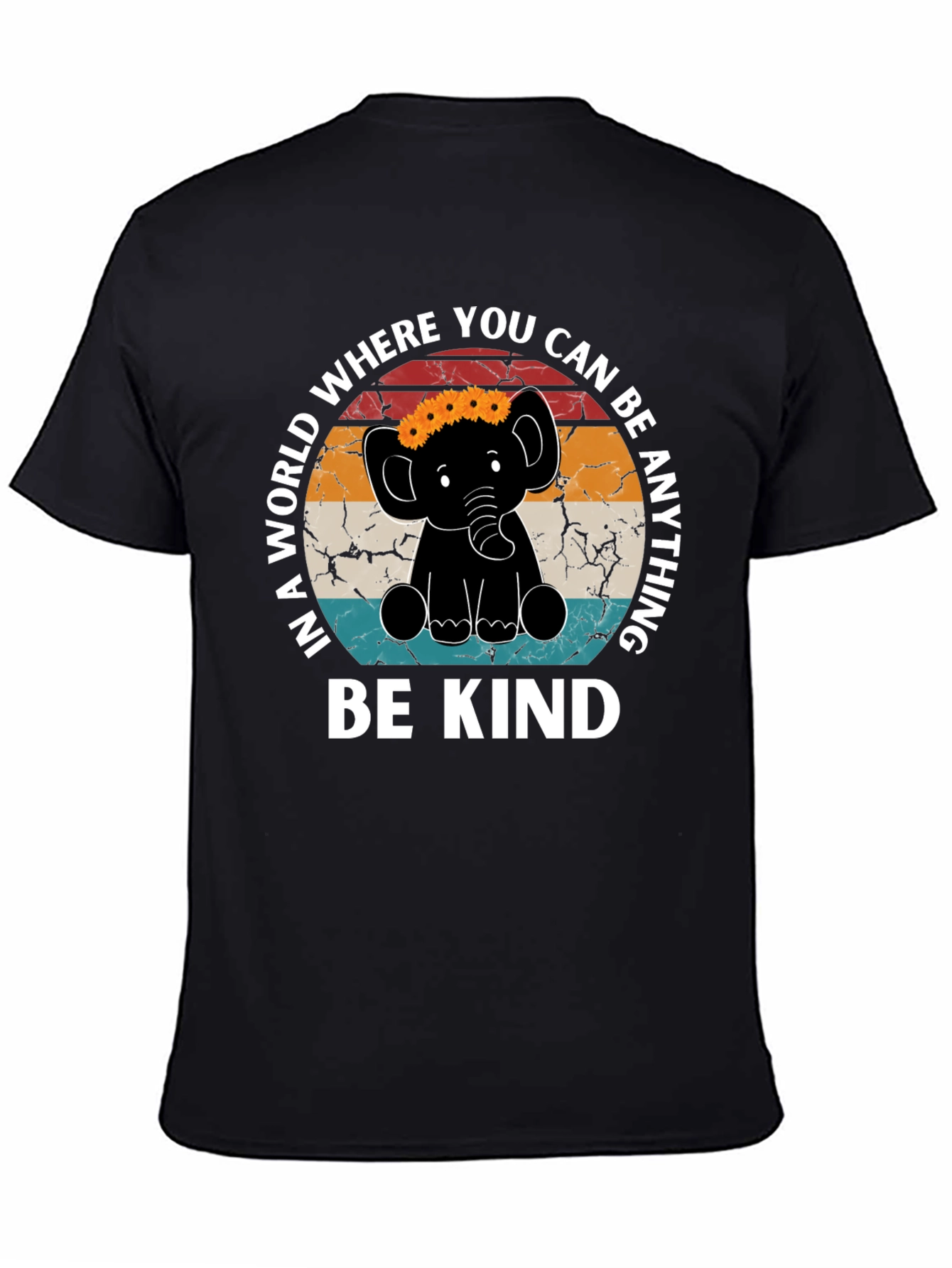 Black Be Kind Elephant Graphic Tee - Inspirational Shirt view 4