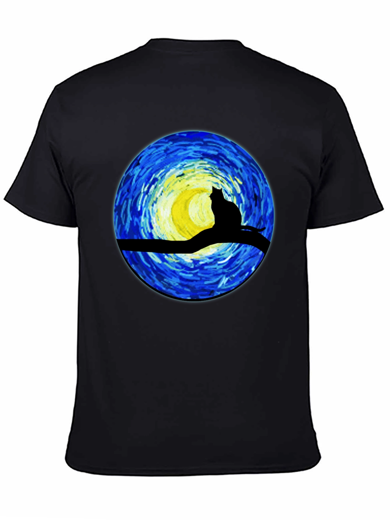 Black Starry Night Cat T-Shirt - Artistic Graphic Tee view 4
