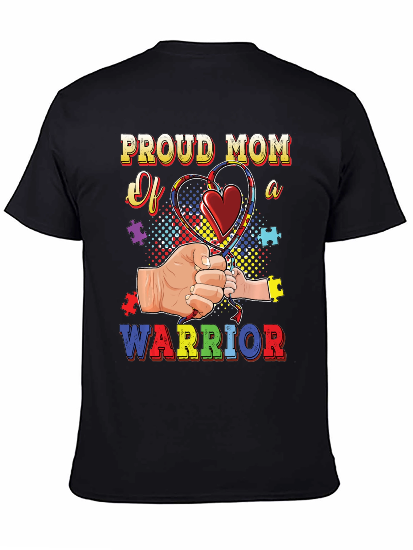 Black Proud Mom of a Warrior Autism Awareness T-Shirt view 4