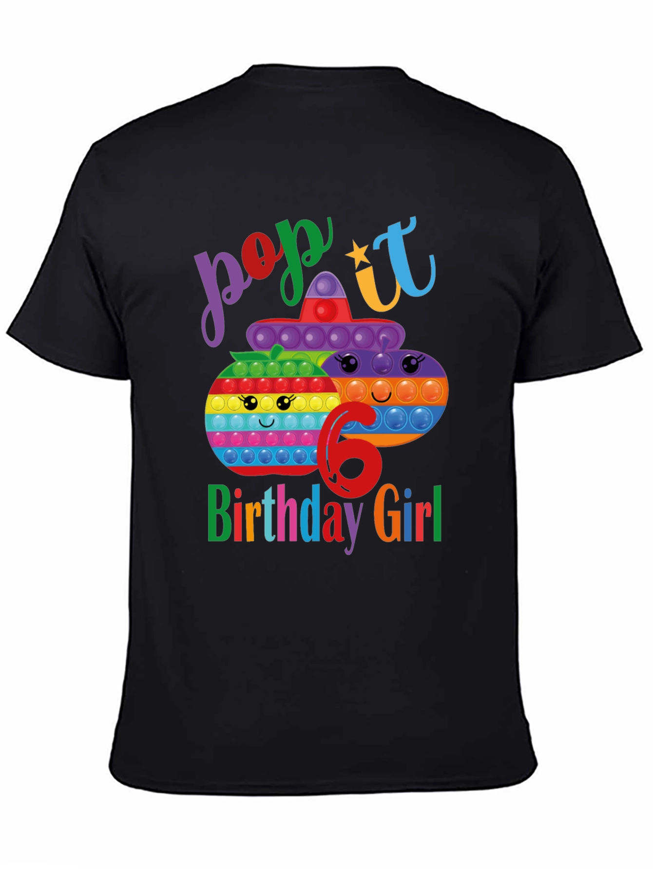 Black Pop It Birthday Girl 6 T-Shirt view 4
